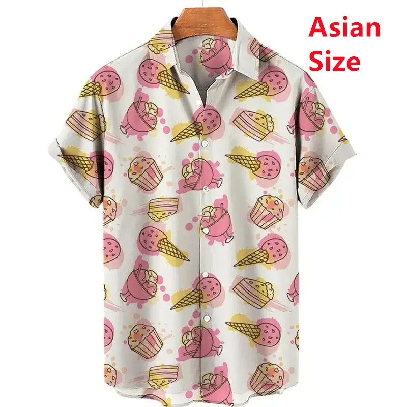 Summer Hawaiian New 3D Ice Cream Printing Shirts Men Fruits Graphic Laple Shirt Kid Fashion Funny Short Shirts Vintage Y2k Shirt