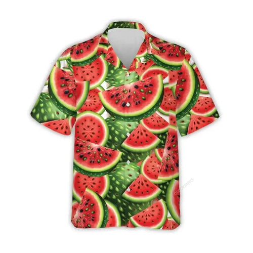 3d Print Strawberry Watermelon Hawaiian Shirts Men's Tropical Fruits Graphic Summer Beach Aloha Shirt Button Short Sleeve Blouse