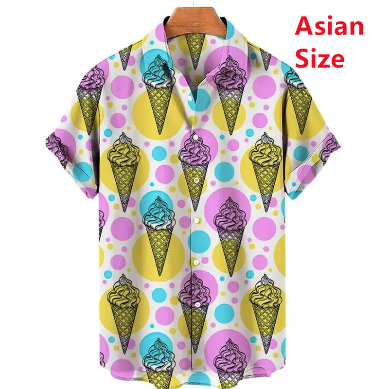 Summer Hawaiian New 3D Ice Cream Printing Shirts Men Fruits Graphic Laple Shirt Kid Fashion Funny Short Shirts Vintage Y2k Shirt
