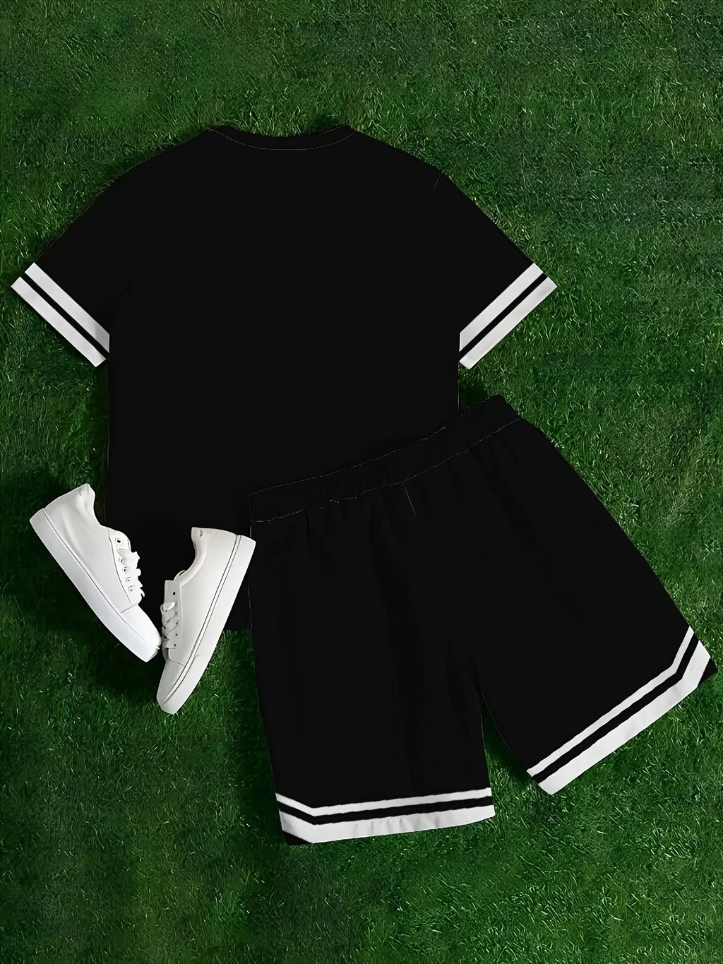 Fashionable Men's Summer Gothic Letter Printed Comfortable Breathable Round Neck T-shirt Shorts Set Outdoor Casual Clothing