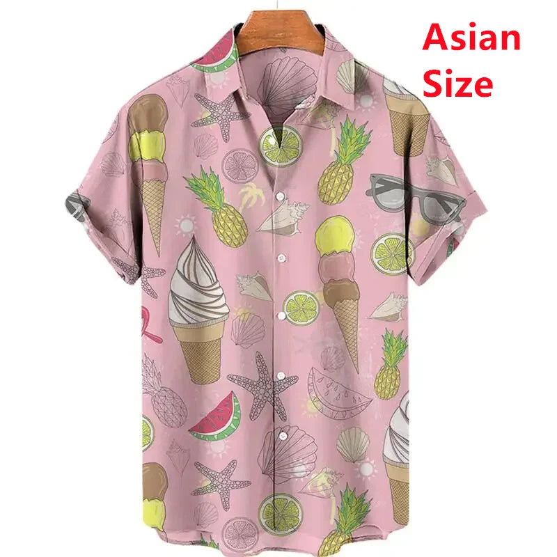 Summer Hawaiian New 3D Ice Cream Printing Shirts Men Fruits Graphic Laple Shirt Kid Fashion Funny Short Shirts Vintage Y2k Shirt