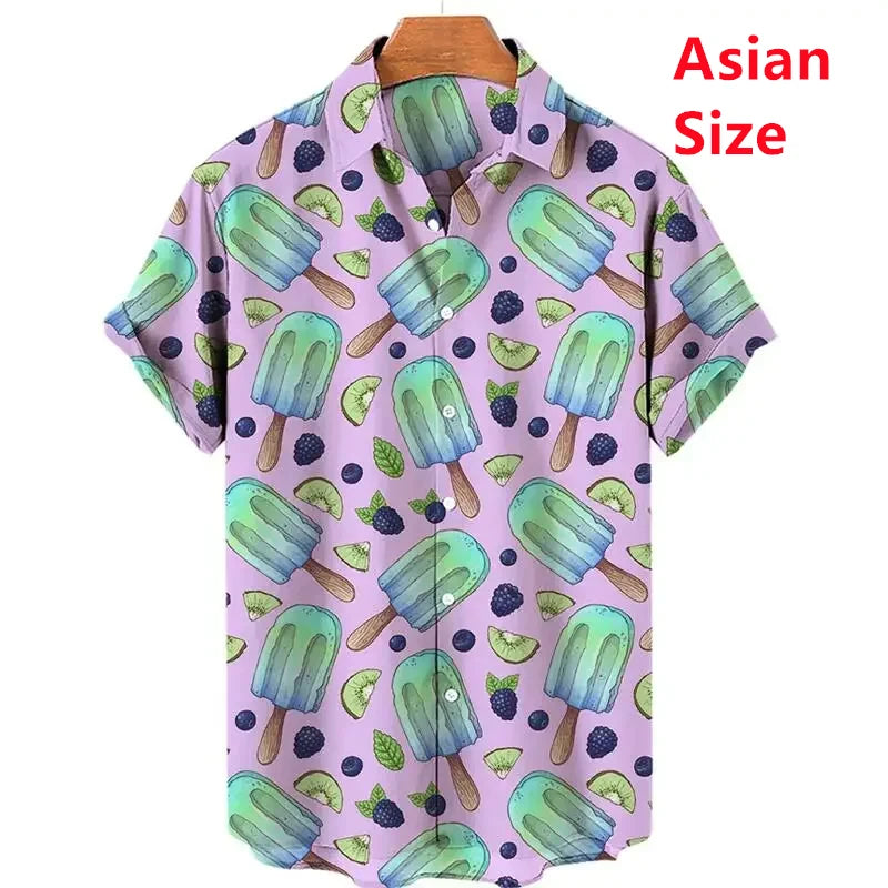 Summer Hawaiian New 3D Ice Cream Printing Shirts Men Fruits Graphic Laple Shirt Kid Fashion Funny Short Shirts Vintage Y2k Shirt