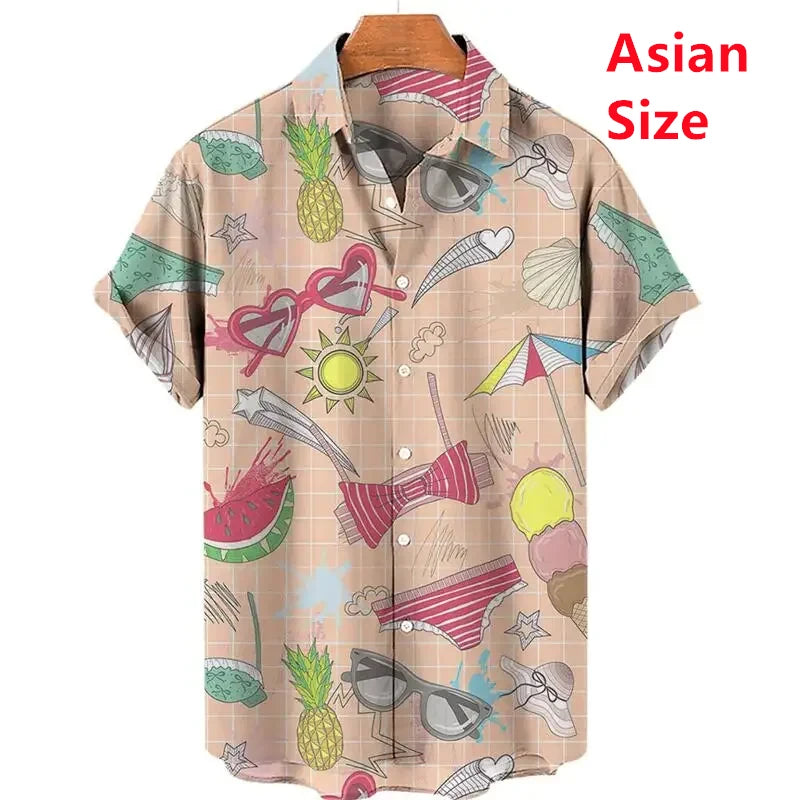 Summer Hawaiian New 3D Ice Cream Printing Shirts Men Fruits Graphic Laple Shirt Kid Fashion Funny Short Shirts Vintage Y2k Shirt