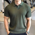 Men's Knitted Business Polo Shirt Summer Ice Silk Breathable Elastic Slim Fit Solid Color Lapel Short Sleeve Knitted T-Shirt Top