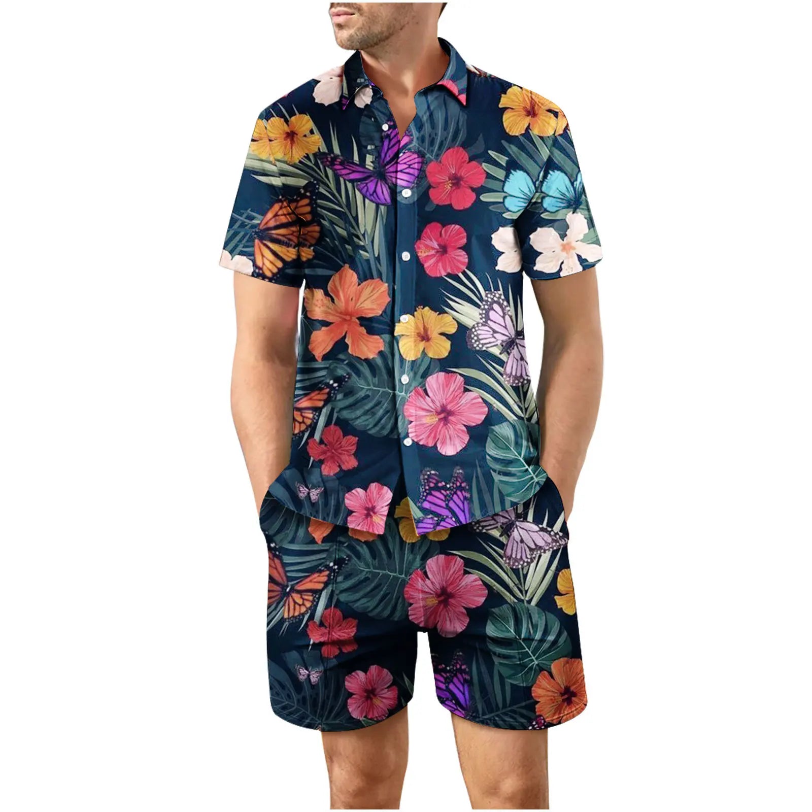 Coconut Tree 3D Print Summer Beach Shirt Men's Set Hawaii Outdoor Dress Casual Oversize Short Sleeved Shirt+shorts 2-piece Set