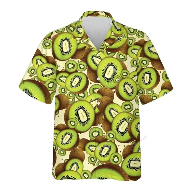 3d Print Strawberry Watermelon Hawaiian Shirts Men's Tropical Fruits Graphic Summer Beach Aloha Shirt Button Short Sleeve Blouse
