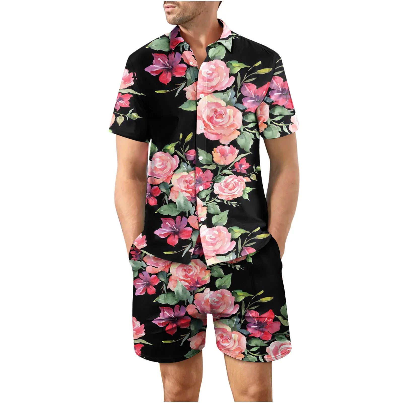 Coconut Tree 3D Print Summer Beach Shirt Men's Set Hawaii Outdoor Dress Casual Oversize Short Sleeved Shirt+shorts 2-piece Set