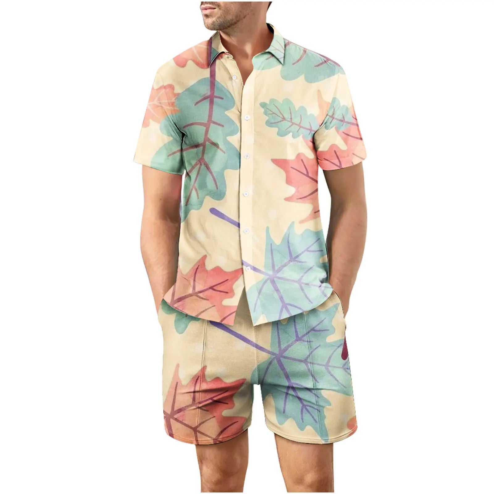 Coconut Tree 3D Print Summer Beach Shirt Men's Set Hawaii Outdoor Dress Casual Oversize Short Sleeved Shirt+shorts 2-piece Set