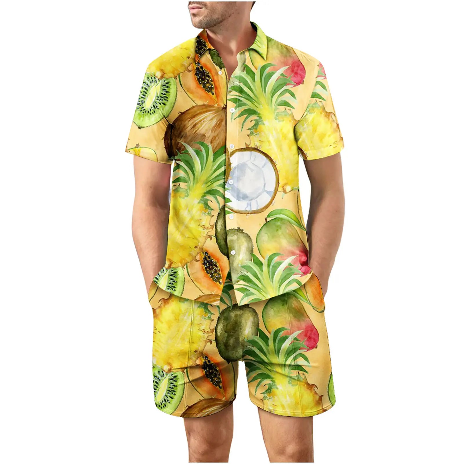 Coconut Tree 3D Print Summer Beach Shirt Men's Set Hawaii Outdoor Dress Casual Oversize Short Sleeved Shirt+shorts 2-piece Set