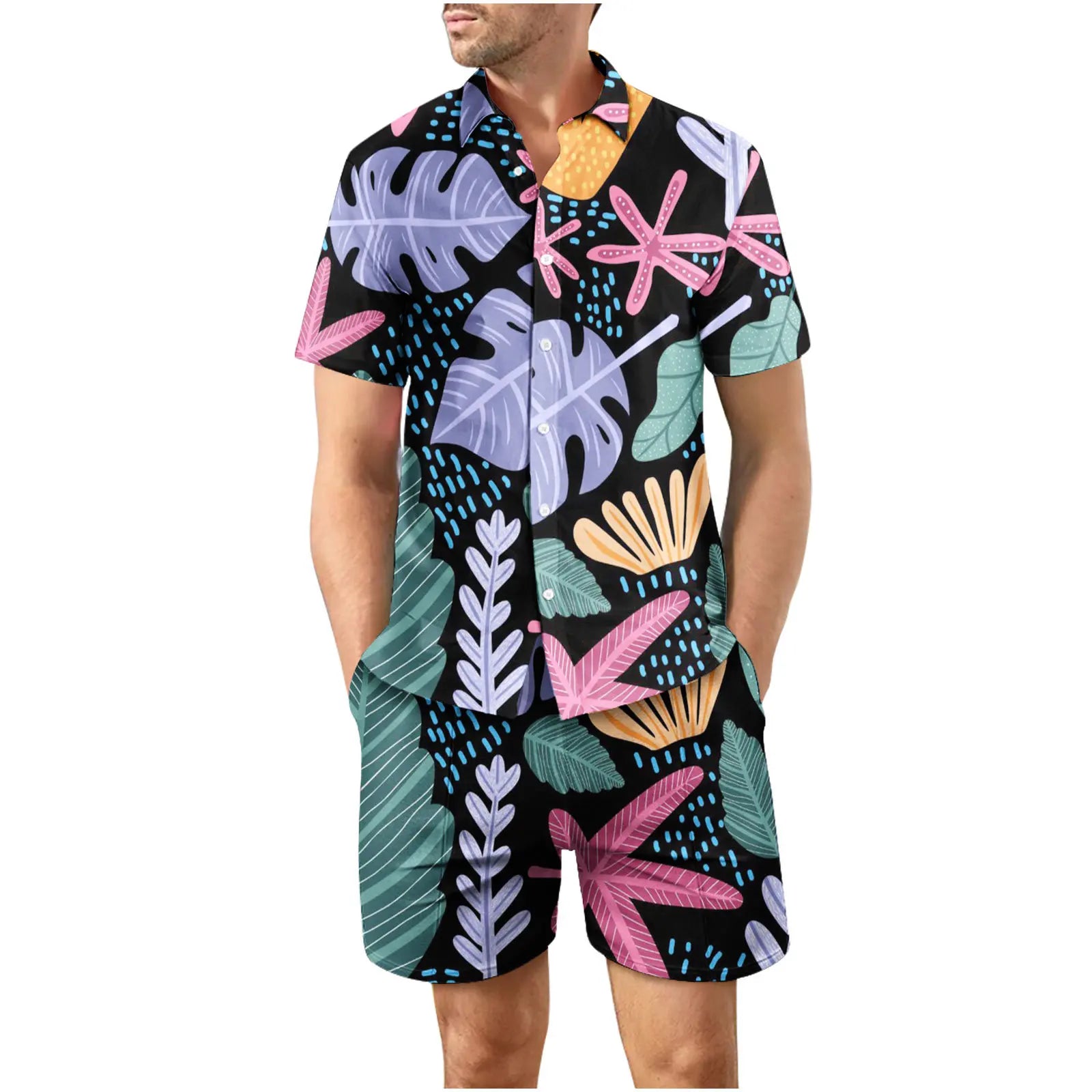 Coconut Tree 3D Print Summer Beach Shirt Men's Set Hawaii Outdoor Dress Casual Oversize Short Sleeved Shirt+shorts 2-piece Set
