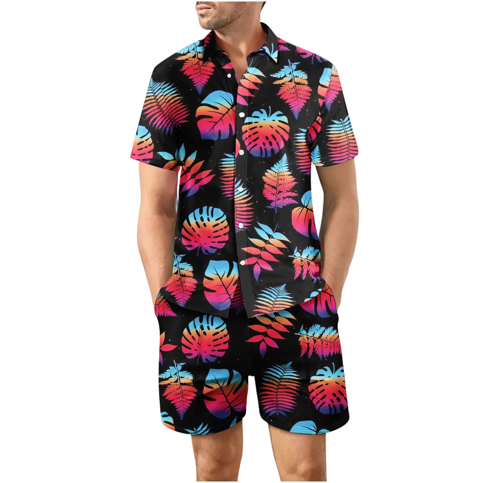 Coconut Tree 3D Print Summer Beach Shirt Men's Set Hawaii Outdoor Dress Casual Oversize Short Sleeved Shirt+shorts 2-piece Set