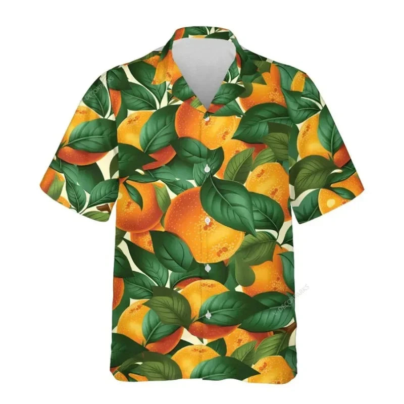 3d Print Strawberry Watermelon Hawaiian Shirts Men's Tropical Fruits Graphic Summer Beach Aloha Shirt Button Short Sleeve Blouse
