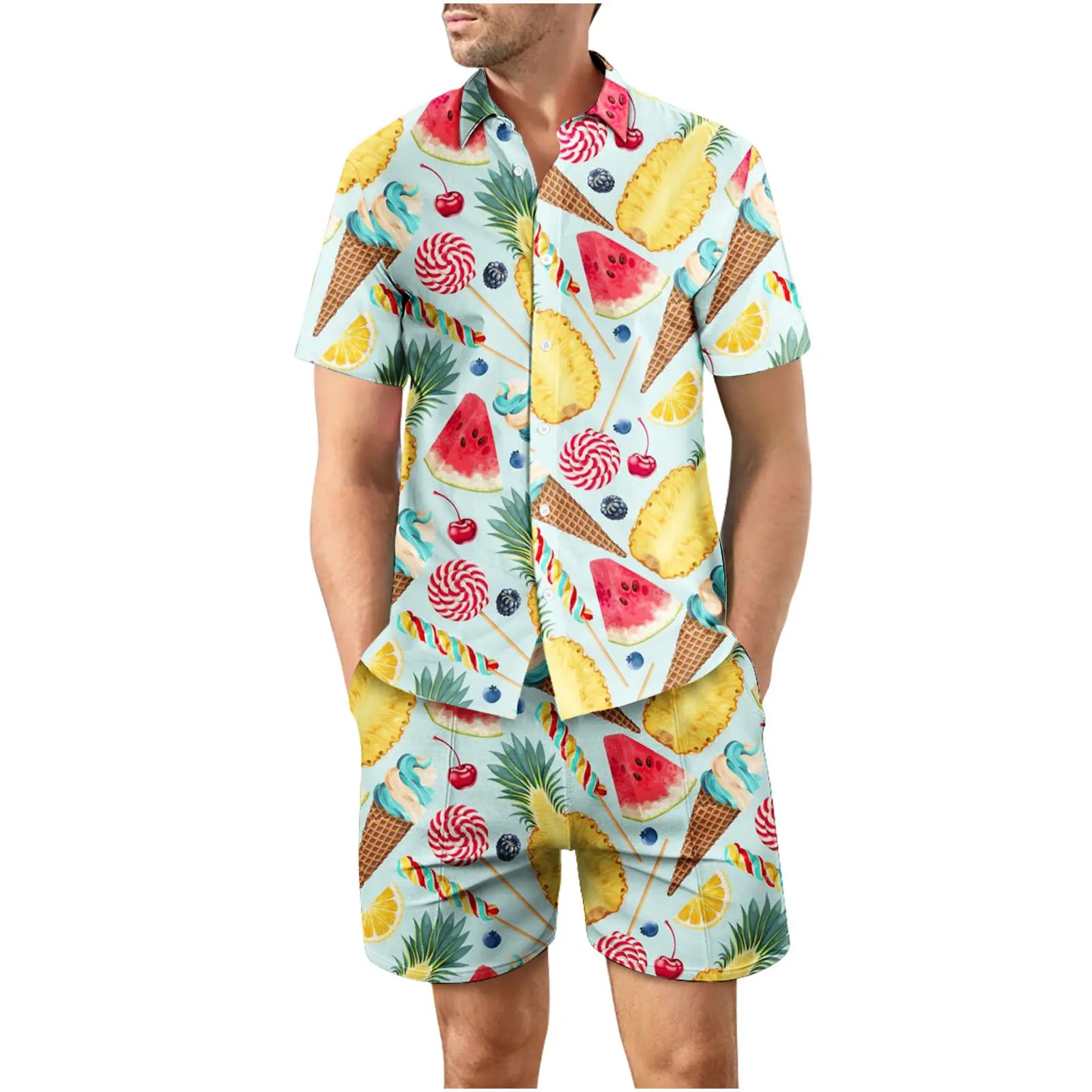 Coconut Tree 3D Print Summer Beach Shirt Men's Set Hawaii Outdoor Dress Casual Oversize Short Sleeved Shirt+shorts 2-piece Set