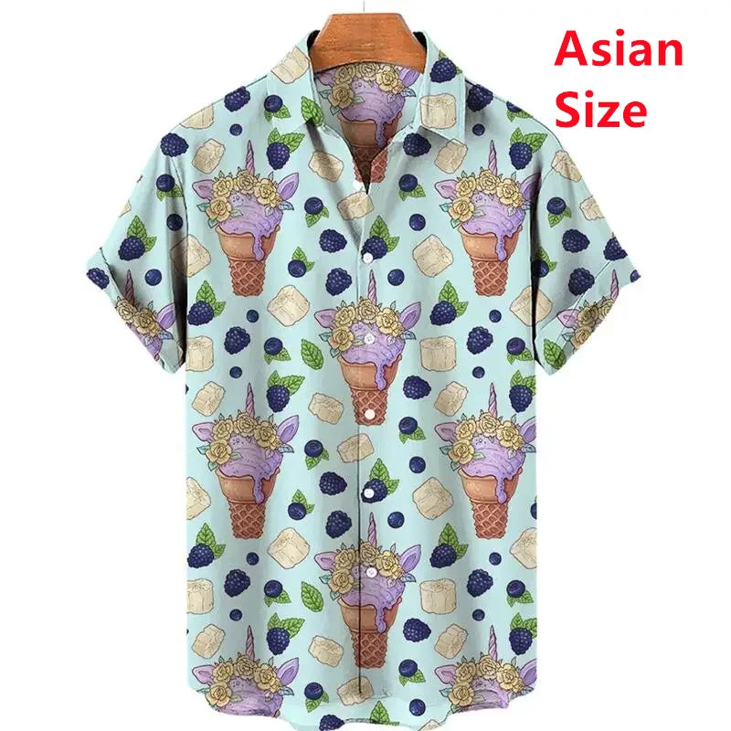 Summer Hawaiian New 3D Ice Cream Printing Shirts Men Fruits Graphic Laple Shirt Kid Fashion Funny Short Shirts Vintage Y2k Shirt
