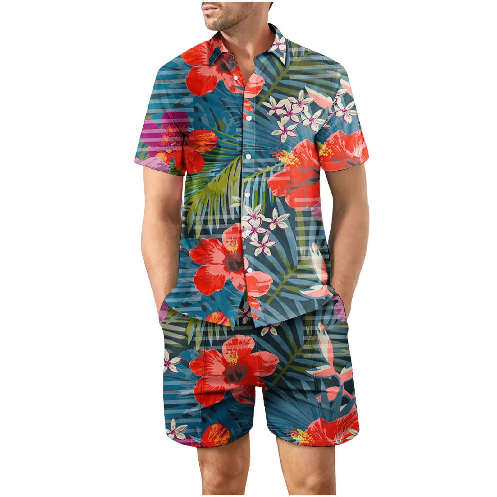 Coconut Tree 3D Print Summer Beach Shirt Men's Set Hawaii Outdoor Dress Casual Oversize Short Sleeved Shirt+shorts 2-piece Set