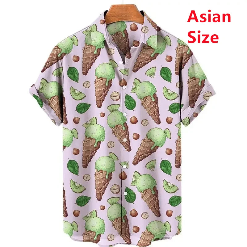 Summer Hawaiian New 3D Ice Cream Printing Shirts Men Fruits Graphic Laple Shirt Kid Fashion Funny Short Shirts Vintage Y2k Shirt