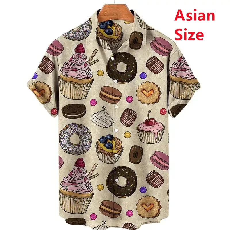 Summer Hawaiian New 3D Ice Cream Printing Shirts Men Fruits Graphic Laple Shirt Kid Fashion Funny Short Shirts Vintage Y2k Shirt
