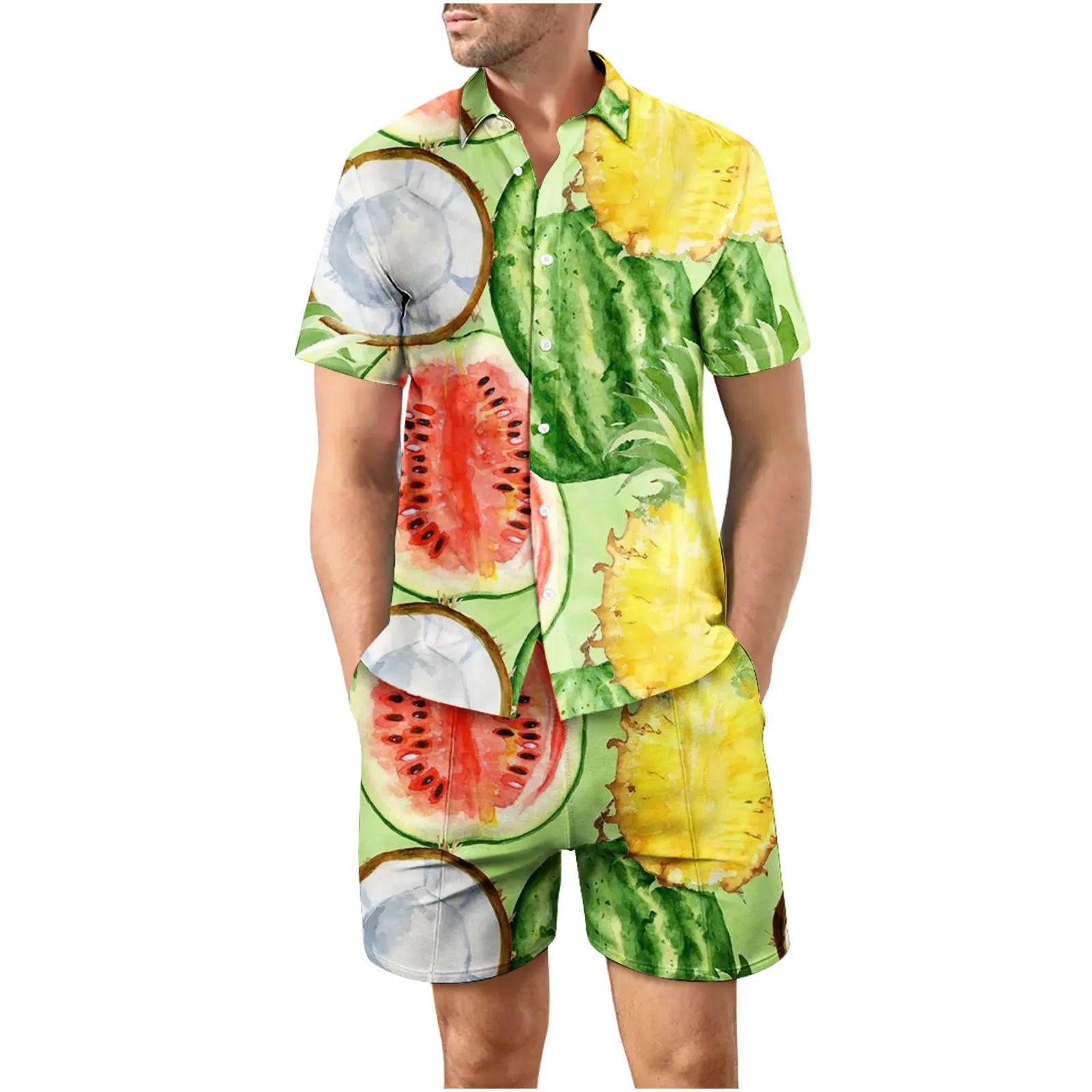 Coconut Tree 3D Print Summer Beach Shirt Men's Set Hawaii Outdoor Dress Casual Oversize Short Sleeved Shirt+shorts 2-piece Set