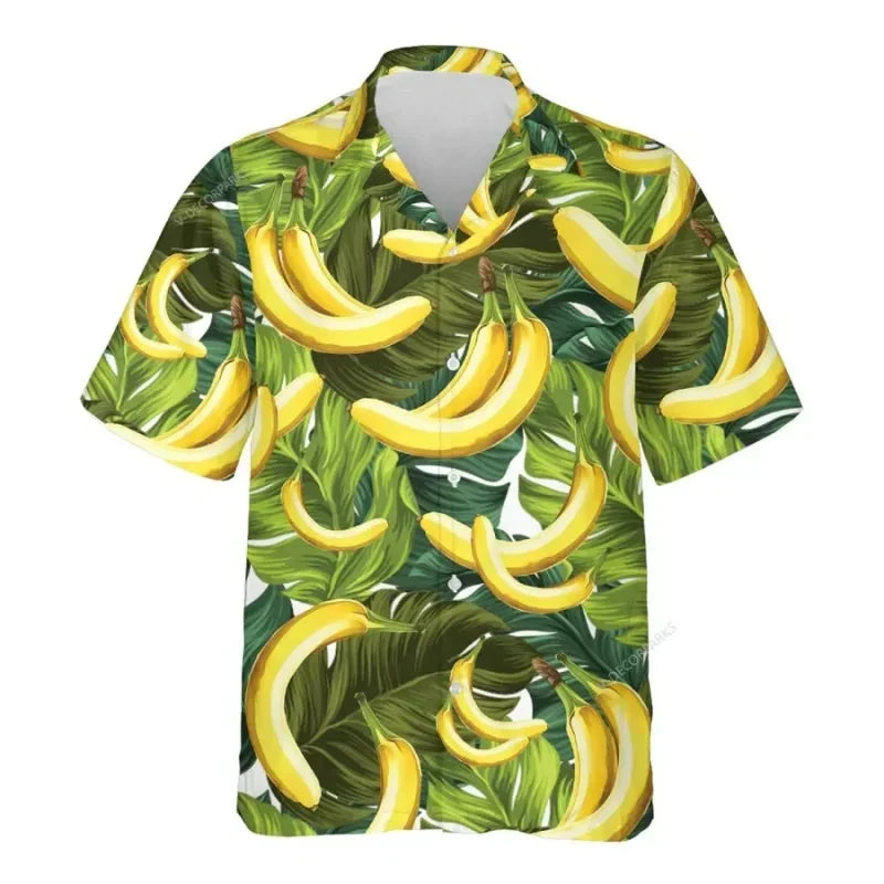 3d Print Strawberry Watermelon Hawaiian Shirts Men's Tropical Fruits Graphic Summer Beach Aloha Shirt Button Short Sleeve Blouse
