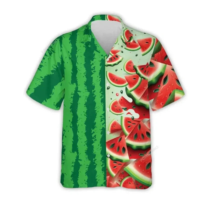 3d Print Strawberry Watermelon Hawaiian Shirts Men's Tropical Fruits Graphic Summer Beach Aloha Shirt Button Short Sleeve Blouse