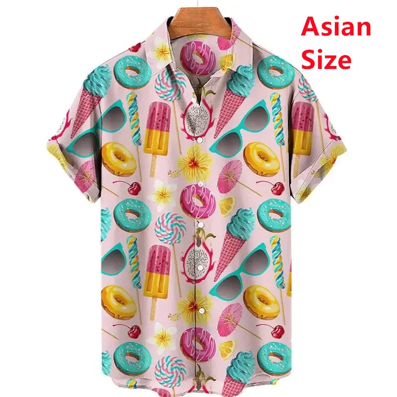 Summer Hawaiian New 3D Ice Cream Printing Shirts Men Fruits Graphic Laple Shirt Kid Fashion Funny Short Shirts Vintage Y2k Shirt