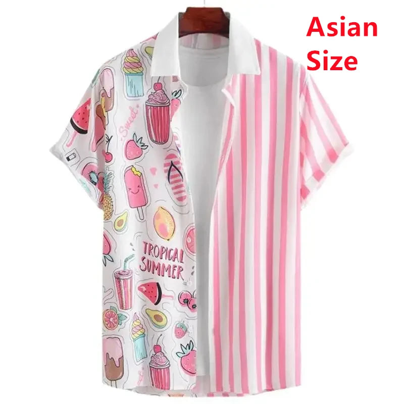 Summer Hawaiian New 3D Ice Cream Printing Shirts Men Fruits Graphic Laple Shirt Kid Fashion Funny Short Shirts Vintage Y2k Shirt