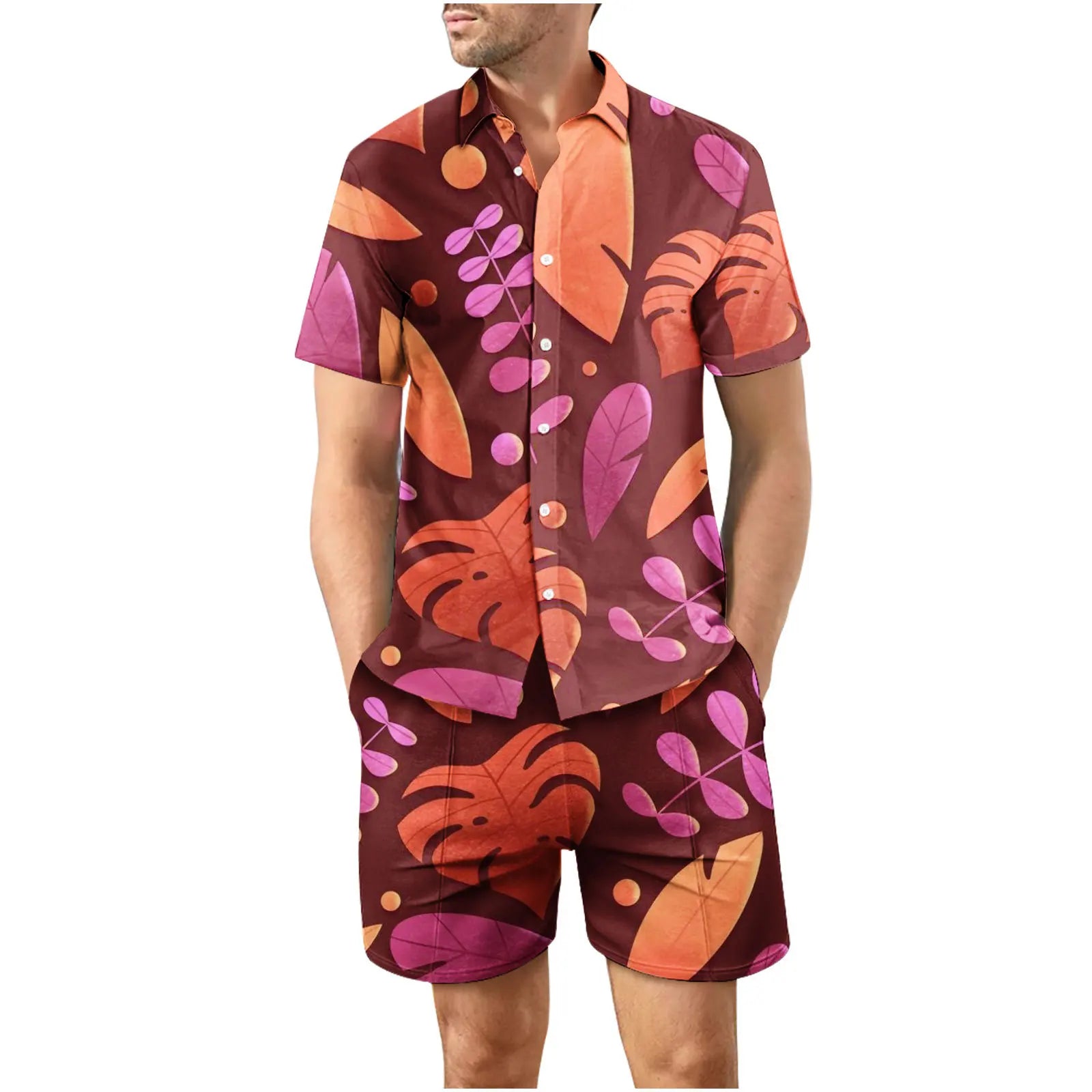 Coconut Tree 3D Print Summer Beach Shirt Men's Set Hawaii Outdoor Dress Casual Oversize Short Sleeved Shirt+shorts 2-piece Set