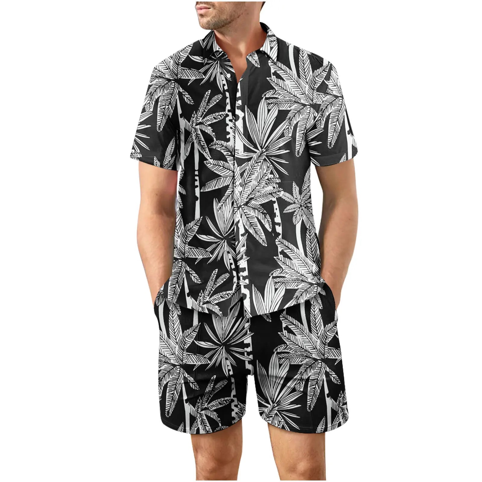 Coconut Tree 3D Print Summer Beach Shirt Men's Set Hawaii Outdoor Dress Casual Oversize Short Sleeved Shirt+shorts 2-piece Set