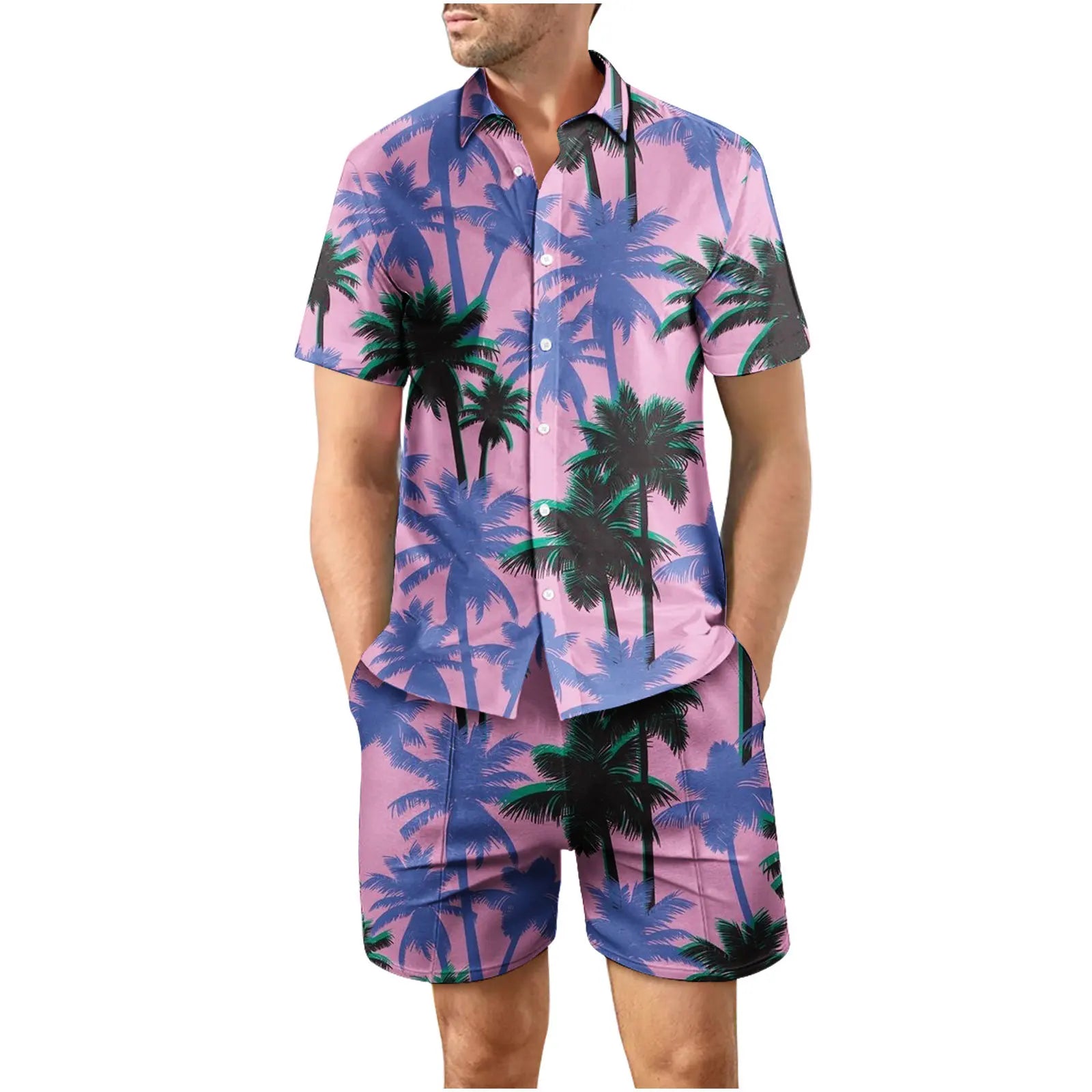Coconut Tree 3D Print Summer Beach Shirt Men's Set Hawaii Outdoor Dress Casual Oversize Short Sleeved Shirt+shorts 2-piece Set