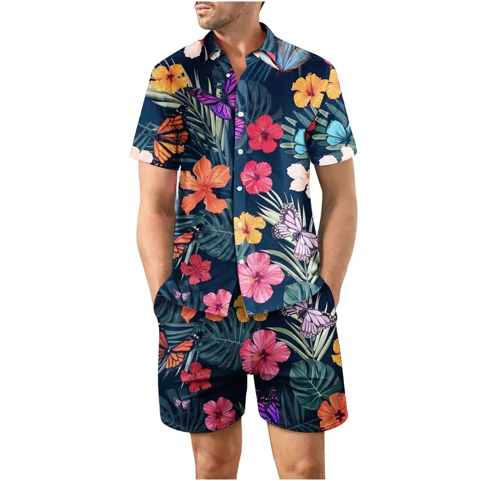 Coconut Tree 3D Print Summer Beach Shirt Men's Set Hawaii Outdoor Dress Casual Oversize Short Sleeved Shirt+shorts 2-piece Set