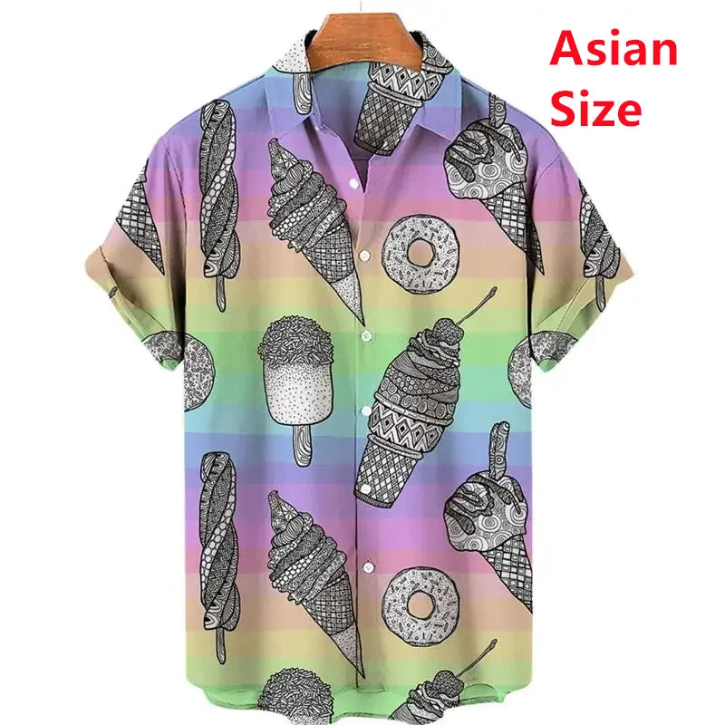 Summer Hawaiian New 3D Ice Cream Printing Shirts Men Fruits Graphic Laple Shirt Kid Fashion Funny Short Shirts Vintage Y2k Shirt