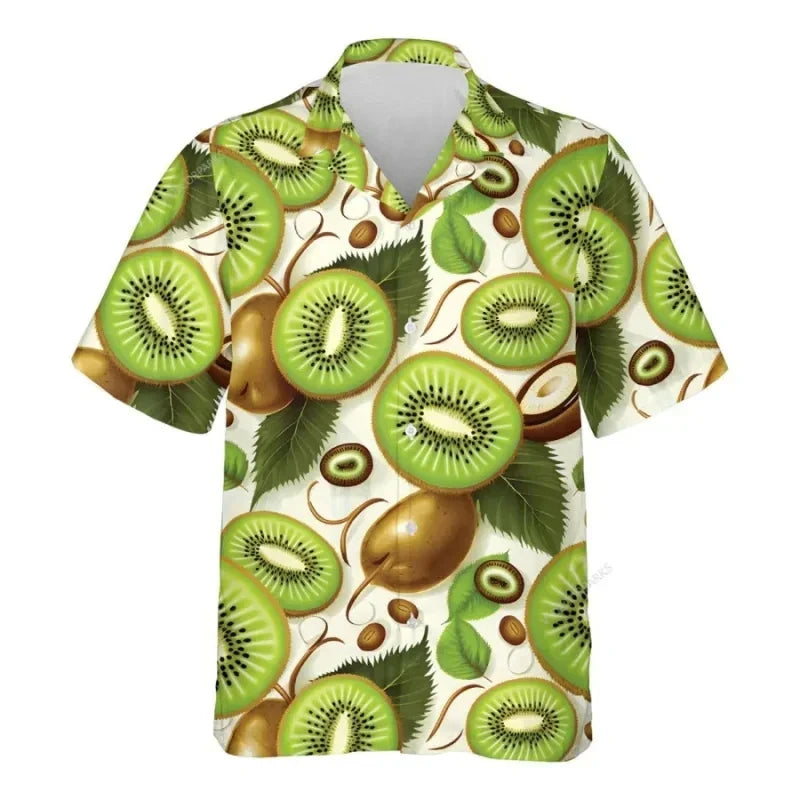 3d Print Strawberry Watermelon Hawaiian Shirts Men's Tropical Fruits Graphic Summer Beach Aloha Shirt Button Short Sleeve Blouse