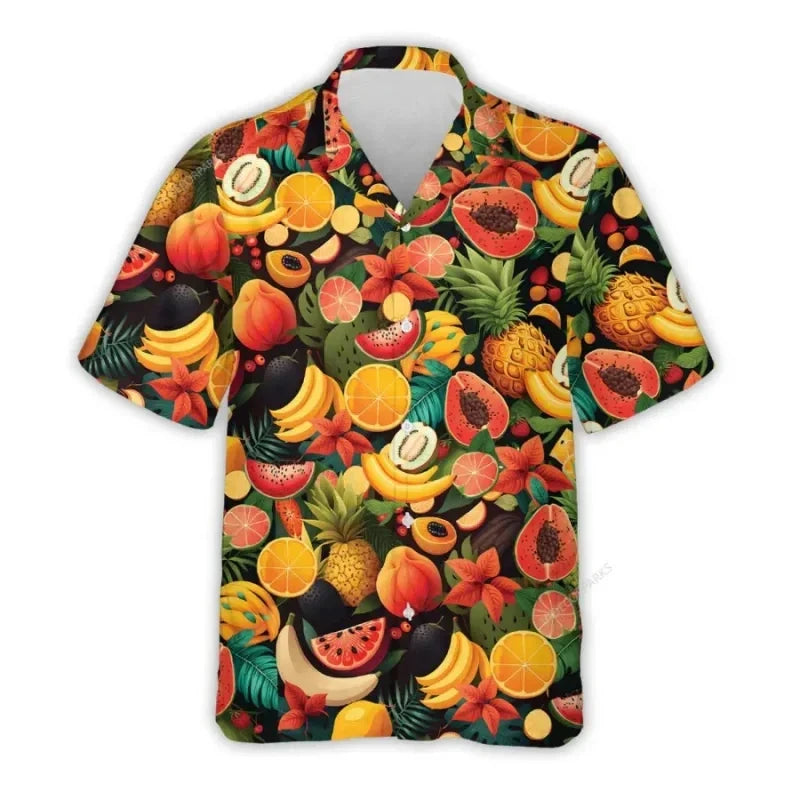 3d Print Strawberry Watermelon Hawaiian Shirts Men's Tropical Fruits Graphic Summer Beach Aloha Shirt Button Short Sleeve Blouse